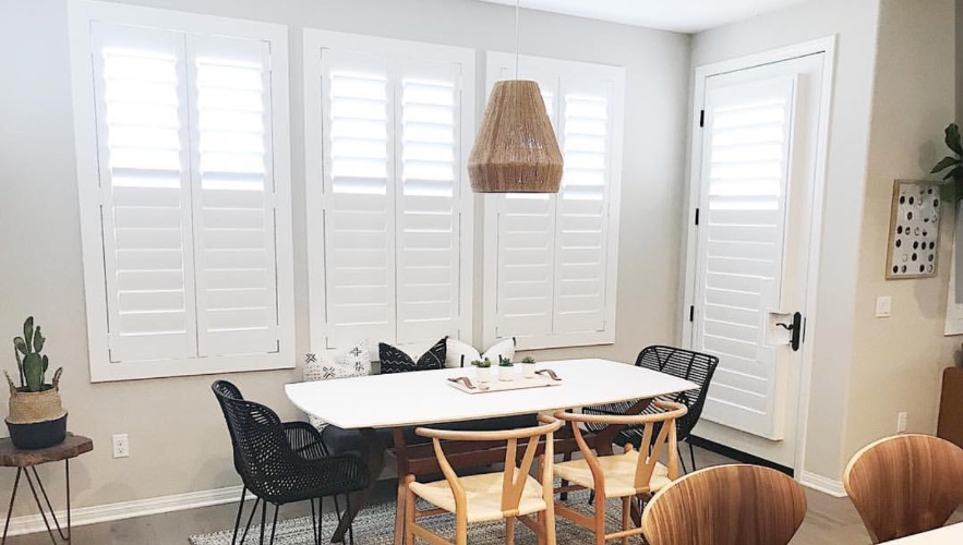 Plantation shutters in a dining room